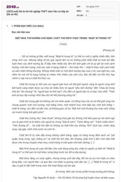 (2025 mới) Đề ôn thi tốt nghiệp THPT môn Văn có đáp án (Đề số 46)