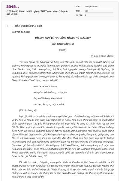 (2025 mới) Đề ôn thi tốt nghiệp THPT môn Văn có đáp án (Đề số 48)