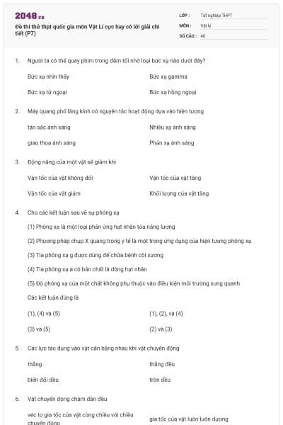 Đề thi thử thpt quốc gia môn Vật Lí cực hay có lời giải chi tiết (P7)