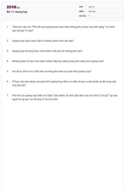 Bài 17: Quang hợp