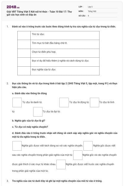 Giải VBT Tiếng Việt 5 Kết nối tri thức - Tuần 10 Bài 17: Thư gửi các học sinh có đáp án