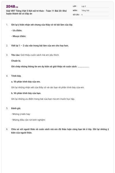 Giải VBT Tiếng Việt 5 Kết nối tri thức - Tuần 11 Bài 20: Khổ luyện thành tài có đáp án