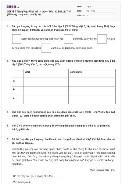 Giải VBT Tiếng Việt 5 Kết nối tri thức - Tuần 12 Bài 21: Thế giới trong trang sách có đáp án