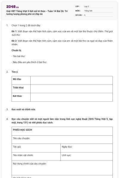 Giải VBT Tiếng Việt 5 Kết nối tri thức - Tuần 14 Bài 26: Trí tưởng tượng phong phú có đáp án