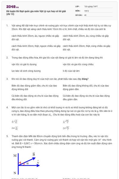Đề luyện thi thpt quốc gia môn Vật Lý cực hay có lời giải (đề 13)