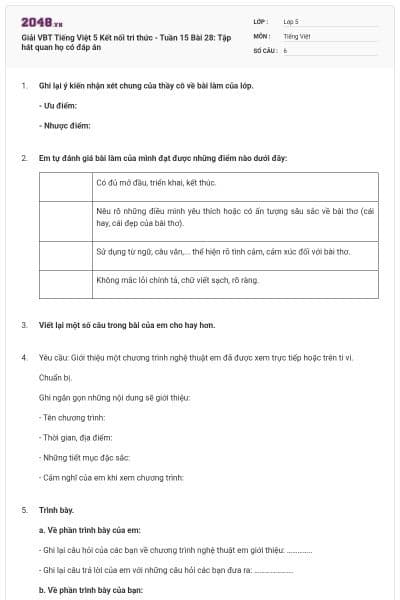 Giải VBT Tiếng Việt 5 Kết nối tri thức - Tuần 15 Bài 28: Tập hát quan họ có đáp án