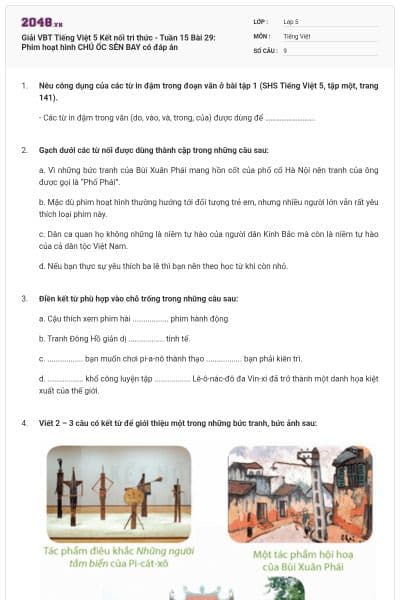 Giải VBT Tiếng Việt 5 Kết nối tri thức - Tuần 15 Bài 29: Phim hoạt hình CHÚ ỐC SÊN BAY có đáp án