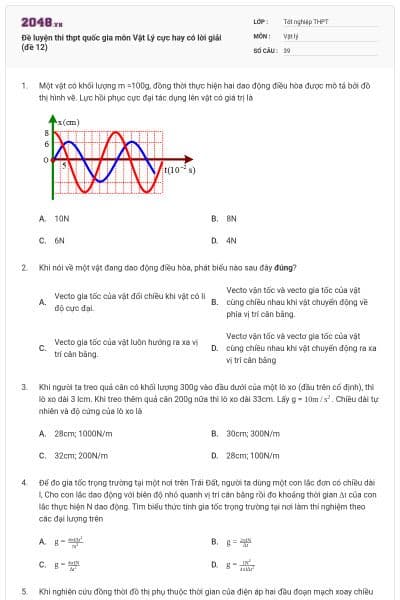 Đề luyện thi thpt quốc gia môn Vật Lý cực hay có lời giải (đề 12)