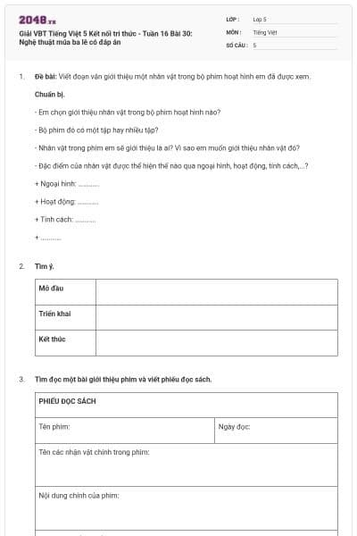 Giải VBT Tiếng Việt 5 Kết nối tri thức - Tuần 16 Bài 30: Nghệ thuật múa ba lê có đáp án