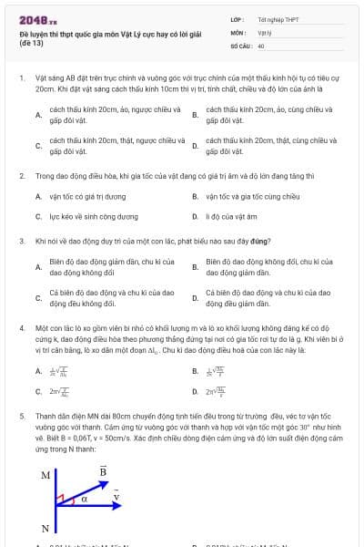Đề luyện thi thpt quốc gia môn Vật Lý cực hay có lời giải (đề 13)