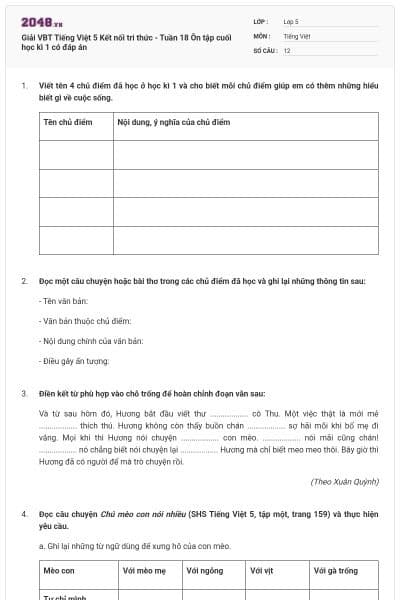 Giải VBT Tiếng Việt 5 Kết nối tri thức - Tuần 18 Ôn tập cuối học kì 1 có đáp án