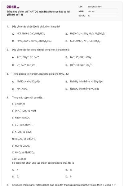 Tổng hợp đề ôn thi THPTQG môn Hóa Học cực hay có lời giải (Đề số 18)