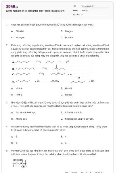 (2025 mới) Đề ôn thi tốt nghiệp THPT môn Hóa (Đề số 9)