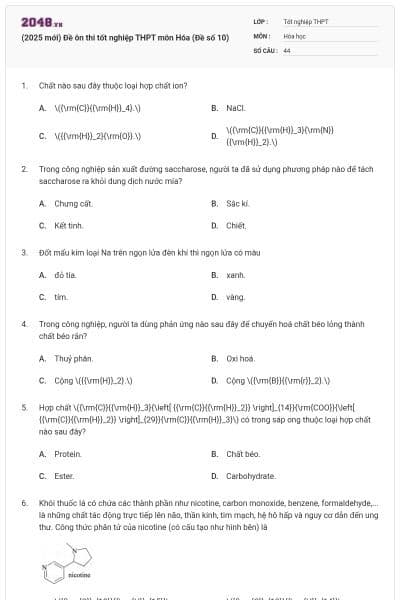 (2025 mới) Đề ôn thi tốt nghiệp THPT môn Hóa (Đề số 10)