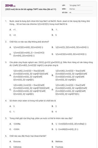 (2025 mới) Đề ôn thi tốt nghiệp THPT môn Hóa (Đề số 11)