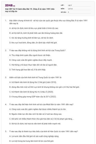 Giải VBT Sử 9 Cánh diều Bài 19. Châu Á từ năm 1991 đến nay có đáp án