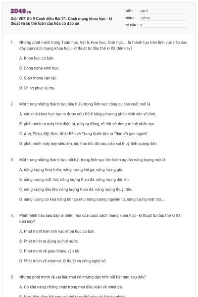 Giải VBT Sử 9 Cánh diều Bài 21. Cách mạng khoa học - kĩ thuật và xu thế toàn cầu hóa có đáp án