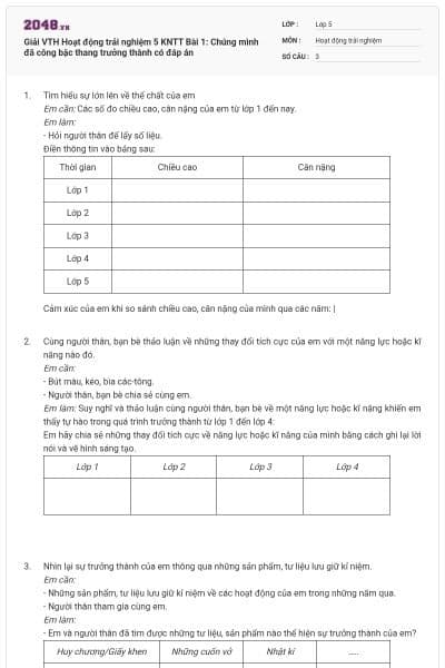 Giải VTH Hoạt động trải nghiệm 5 KNTT Bài 1: Chúng mình đã công bậc thang trưởng thành có đáp án