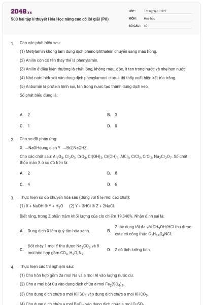 500 bài tập lí thuyết Hóa Học nâng cao có lời giải (P8)