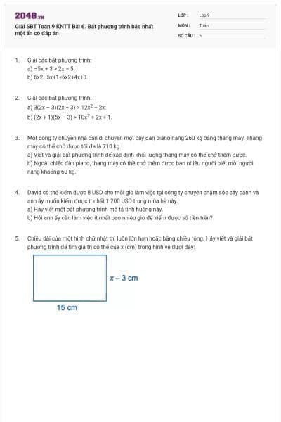 Giải SBT Toán 9 KNTT Bài 6. Bất phương trình bậc nhất một ẩn có đáp án