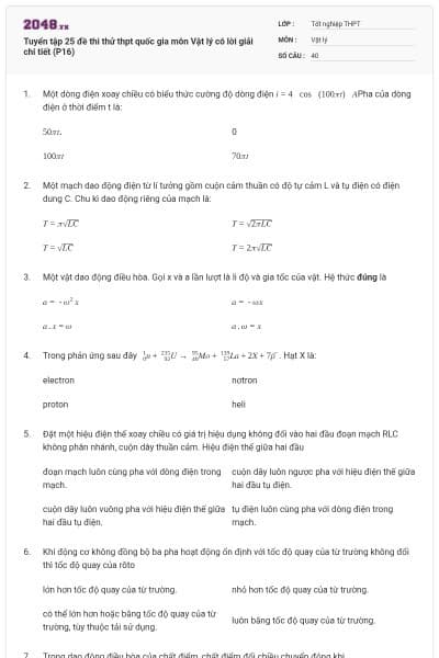 Tuyển tập 25 đề thi thử thpt quốc gia môn Vật lý có lời giải chi tiết (P16)