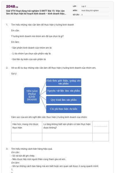 Giải VTH Hoạt động trải nghiệm 5 KNTT Bài 15: Việc cần làm để thực hiện kế hoạch kinh doanh – kinh doanh hiệu quả. có đáp án