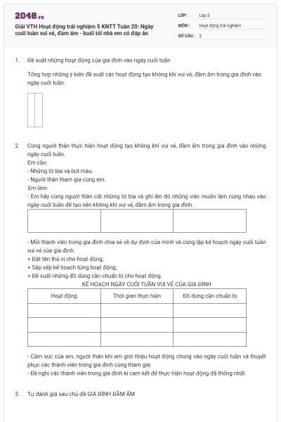Giải VTH Hoạt động trải nghiệm 5 KNTT Tuần 20: Ngày cuối tuần vui vẻ, đầm ấm - buổi tối nhà em  có đáp án