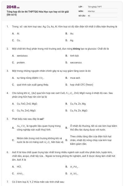 Tổng hợp đề ôn thi THPTQG Hóa Học cực hay có lời giải (Đề số 6)