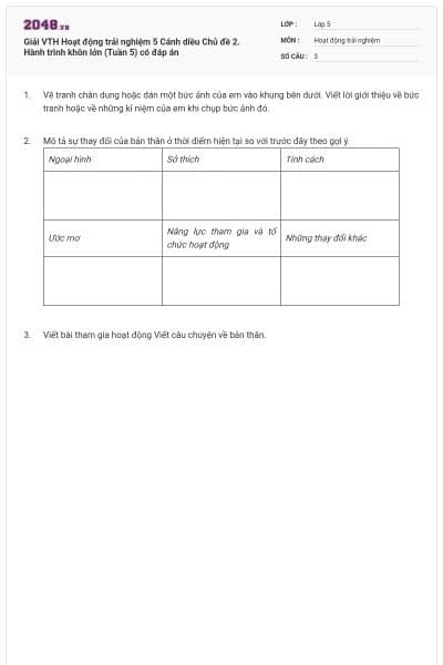 Giải VTH Hoạt động trải nghiệm 5 Cánh diều Chủ đề 2. Hành trình khôn lớn (Tuần 5) có đáp án