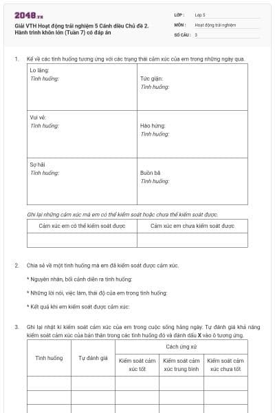 Giải VTH Hoạt động trải nghiệm 5 Cánh diều Chủ đề 2. Hành trình khôn lớn (Tuần 7) có đáp án