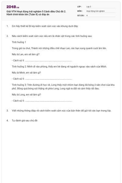 Giải VTH Hoạt động trải nghiệm 5 Cánh diều Chủ đề 2. Hành trình khôn lớn (Tuần 8) có đáp án