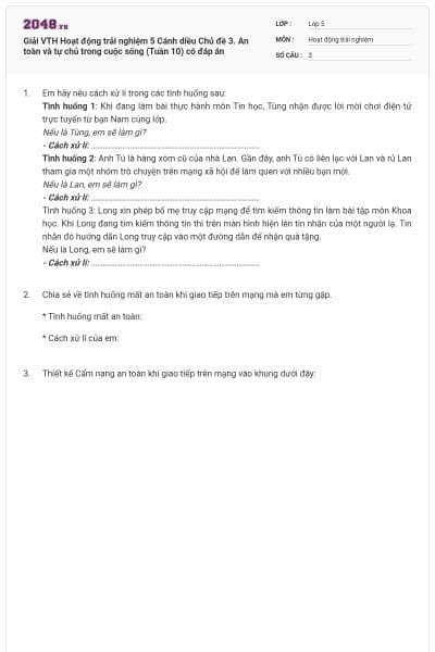 Giải VTH Hoạt động trải nghiệm 5 Cánh diều Chủ đề 3. An toàn và tự chủ trong cuộc sống (Tuần 10) có đáp án