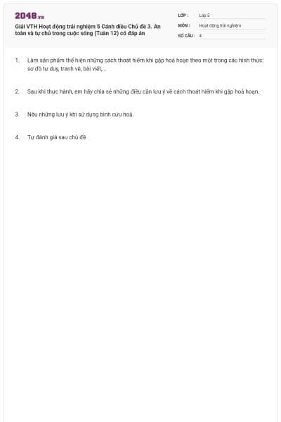 Giải VTH Hoạt động trải nghiệm 5 Cánh diều Chủ đề 3. An toàn và tự chủ trong cuộc sống (Tuần 12) có đáp án