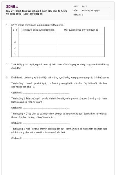 Giải VTH Hoạt động trải nghiệm 5 Cánh diều Chủ đề 4. Em với cộng đồng (Tuần 13) có đáp án