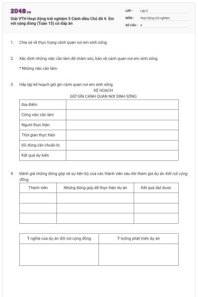 Giải VTH Hoạt động trải nghiệm 5 Cánh diều Chủ đề 4. Em với cộng đồng (Tuần 15) có đáp án