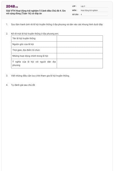 Giải VTH Hoạt động trải nghiệm 5 Cánh diều Chủ đề 4. Em với cộng đồng (Tuần 16) có đáp án