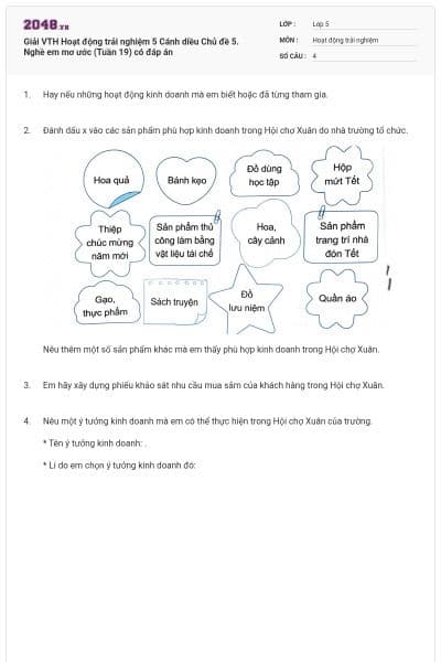 Giải VTH Hoạt động trải nghiệm 5 Cánh diều Chủ đề 5. Nghề em mơ ước (Tuần 19) có đáp án