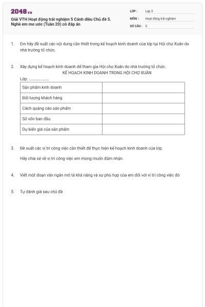 Giải VTH Hoạt động trải nghiệm 5 Cánh diều Chủ đề 5. Nghề em mơ ước (Tuần 20) có đáp án