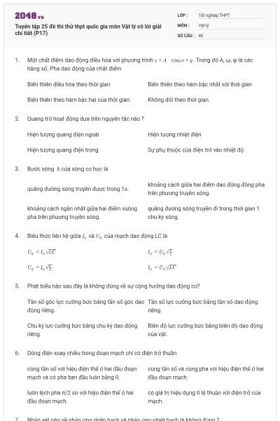 Tuyển tập 25 đề thi thử thpt quốc gia môn Vật lý có lời giải chi tiết (P17)