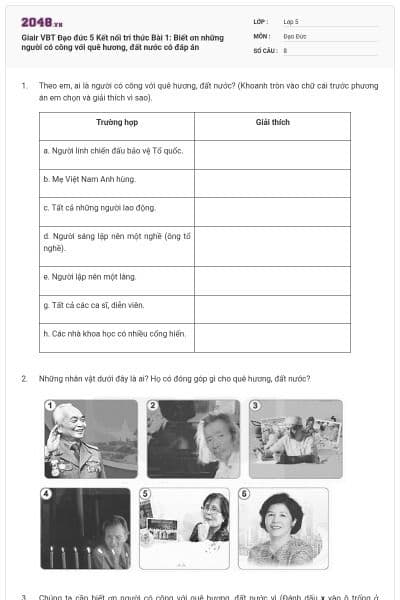 Giair VBT Đạo đức 5 Kết nối tri thức Bài 1: Biết ơn những người có công với quê hương, đất nước có đáp án