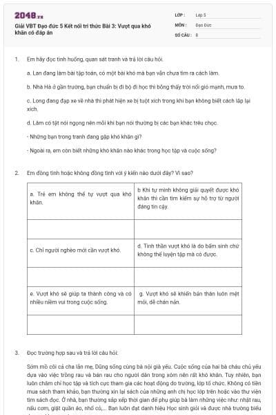 Giải VBT Đạo đức 5 Kết nối tri thức Bài 3: Vượt qua khó khăn có đáp án