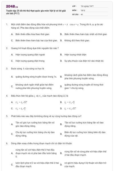 Tuyển tập 25 đề thi thử thpt quốc gia môn Vật lý có lời giải chi tiết (P17)