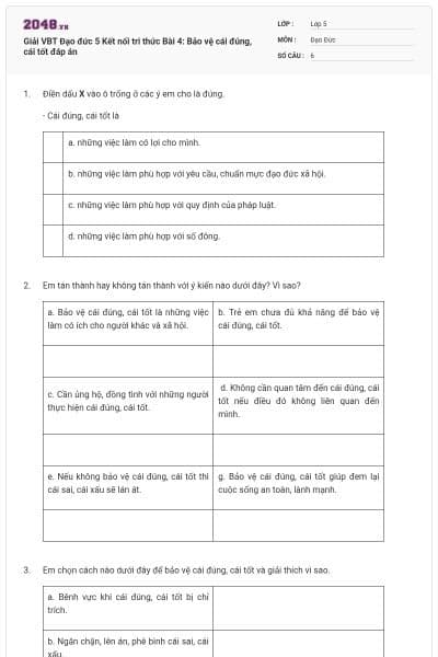 Giải VBT Đạo đức 5 Kết nối tri thức Bài 4: Bảo vệ cái đúng, cái tốt đáp án