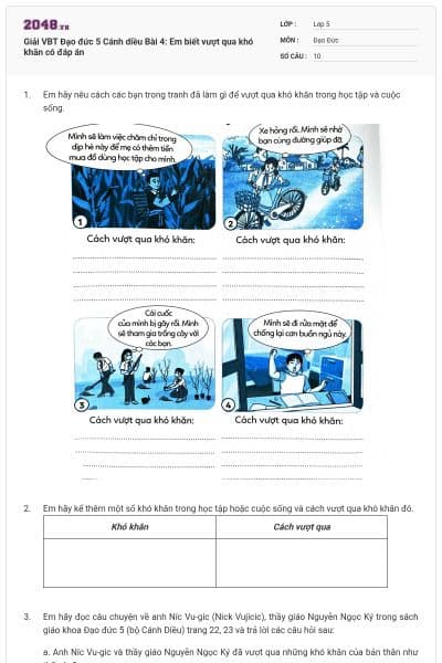 Giải VBT Đạo đức 5 Cánh diều Bài 4: Em biết vượt qua khó khăn có đáp án