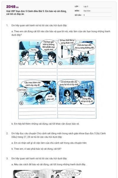 Giải VBT Đạo đức 5 Cánh diều Bài 5: Em bảo vệ cái đúng, cái tốt có đáp án
