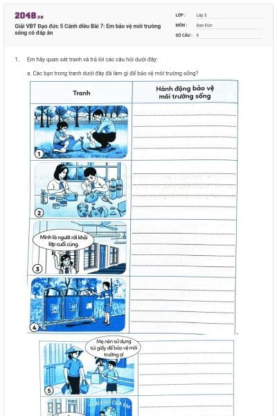 Giải VBT Đạo đức 5 Cánh diều Bài 7: Em bảo vệ môi trường sống có đáp án