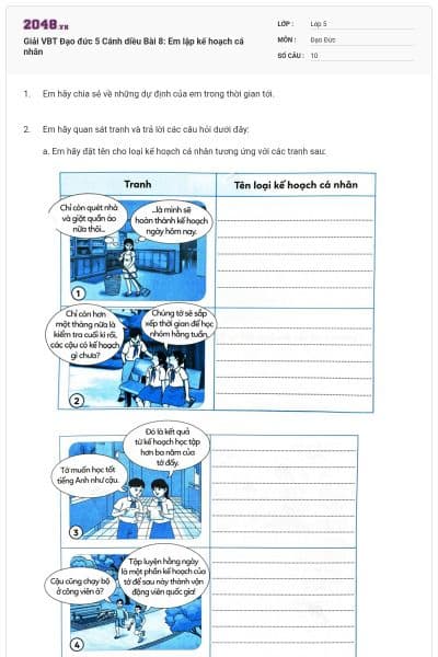 Giải VBT Đạo đức 5 Cánh diều Bài 8: Em lập kế hoạch cá nhân