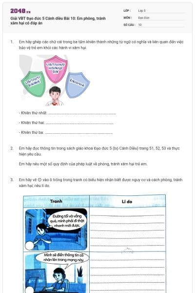 Giải VBT Đạo đức 5 Cánh diều Bài 10: Em phòng, tránh xâm hại có đáp án