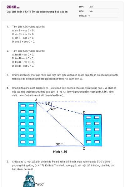 Giải SBT Toán 9 KNTT Ôn tập cuối chương 4 có đáp án