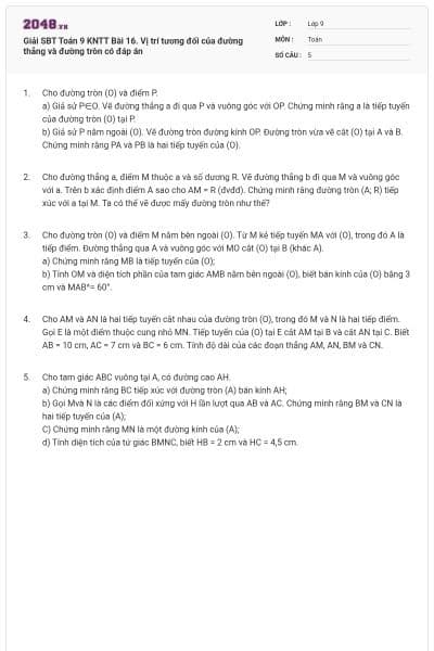 Giải SBT Toán 9 KNTT Bài 16. Vị trí tương đối của đường thẳng và đường tròn có đáp án
